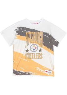 Mitchell and Ness Pittsburgh Steelers White PAINTBRUSH SUBLIMATED Short Sleeve Fashion T Shirt