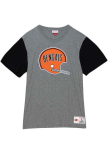 Mitchell and Ness Cincinnati Bengals Grey COLORBLOCKED Short Sleeve Fashion T Shirt