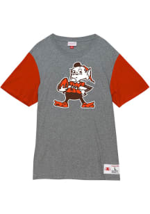 Mitchell and Ness Cleveland Browns Grey COLORBLOCKED Short Sleeve Fashion T Shirt