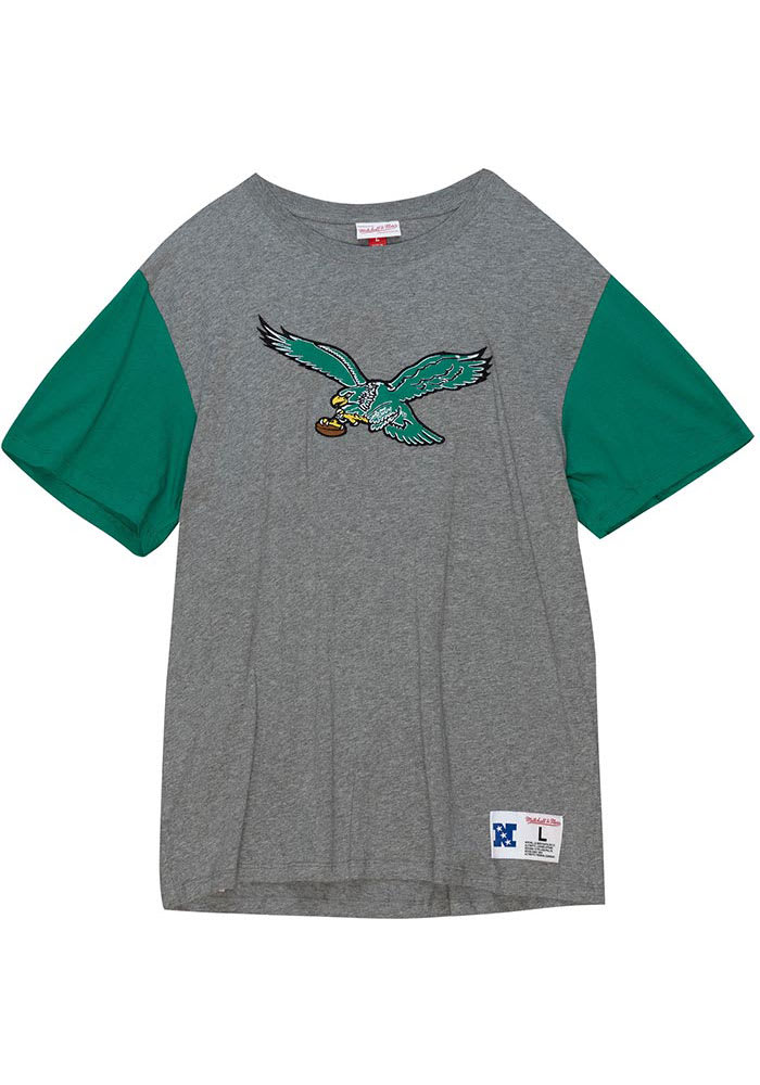 Mitchell and Ness Philadelphia Eagles Grey COLORBLOCKED Short Sleeve Fashion T Shirt