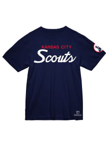 Mitchell and Ness Kansas City Scouts Navy Blue Scouts Script Short Sleeve T Shirt