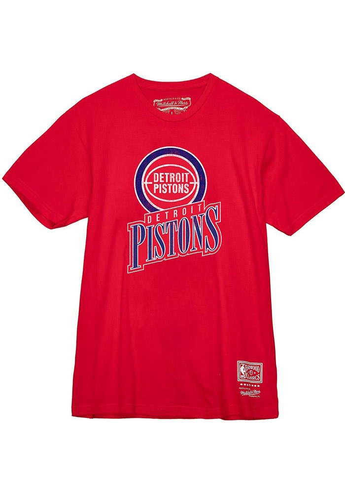 Mitchell and Ness Detroit Pistons RED 90s Slant Short Sleeve Fashion T ...