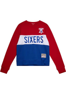 Mitchell and Ness Philadelphia 76ers Womens Red Colorblock Crew Sweatshirt