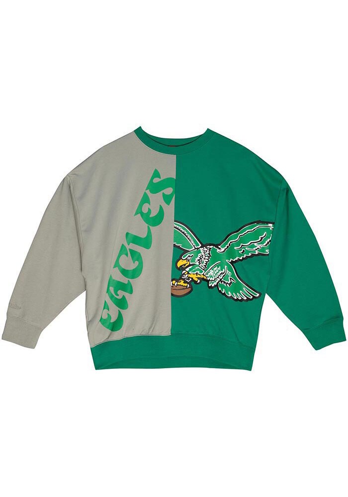 Philadelphia Eagles Mitchell and Ness Crew Sweatshirt Womens Kelly Green  Colorblock Long Sleeve