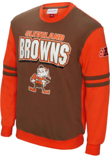 Mitchell and Ness Cleveland Browns Mens Brown ALL OVER 2.0 Long Sleeve Fashion Sweatshirt