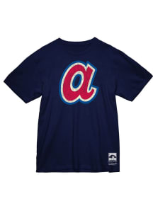Mitchell and Ness Atlanta Braves Navy Blue UNDER THE LIGHTS Short Sleeve Fashion T Shirt
