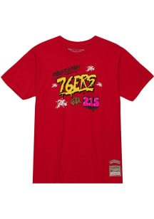Mitchell and Ness Philadelphia 76ers Red Slap Sticker Short Sleeve T Shirt