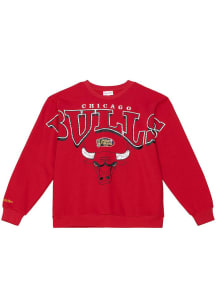 Mitchell and Ness Chicago Bulls Mens Red Big Name Long Sleeve Fashion Sweatshirt