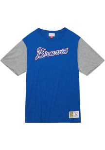 Mitchell and Ness Atlanta Braves Blue Color Blocked Short Sleeve Fashion T Shirt