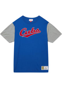 Mitchell and Ness Chicago Cubs Blue Color Blocked Short Sleeve Fashion T Shirt