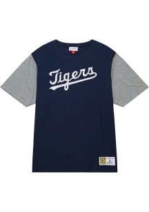 Mitchell and Ness Detroit Tigers Navy Blue Color Blocked Short Sleeve Fashion T Shirt