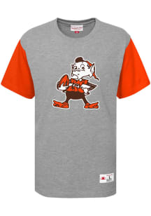 Brownie  Mitchell and Ness Cleveland Browns Youth Grey Color Blocked Short Sleeve Fashion T-Shir..