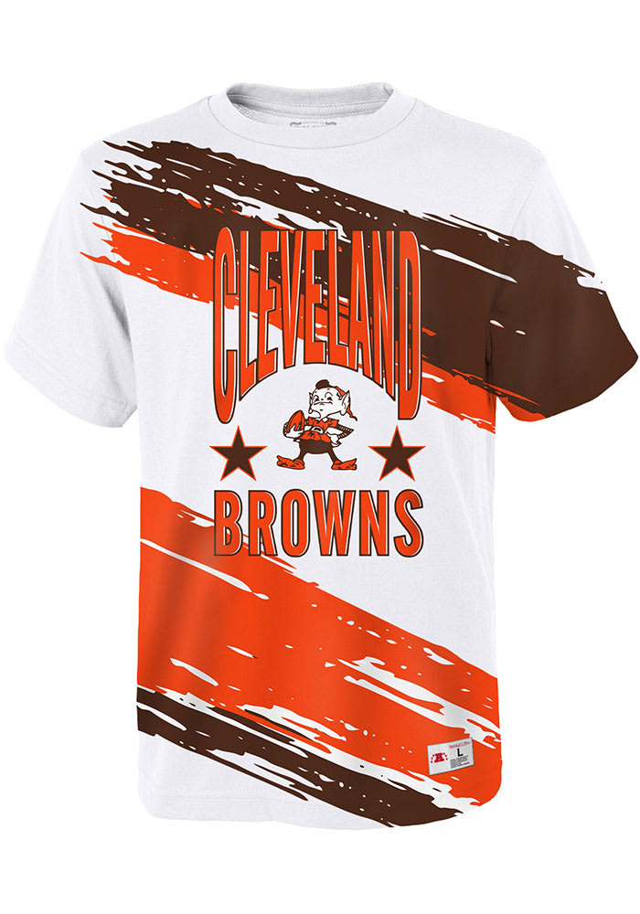 Mitchell & Ness Cleveland Browns Youth Paint Brush White T-Shirt - Everything Buckeyes