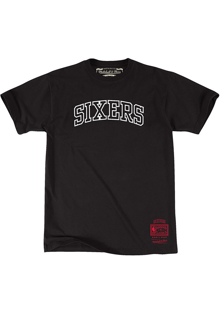 Mitchell and Ness Philadelphia 76ers Black Team Name Short Sleeve Fashion T Shirt