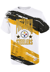 Mitchell and Ness Pittsburgh Steelers Youth White Paintbrush Short Sleeve T-Shirt