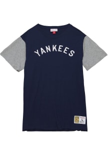 Mitchell and Ness New York Yankees Navy Blue Color Blocked Short Sleeve Fashion T Shirt