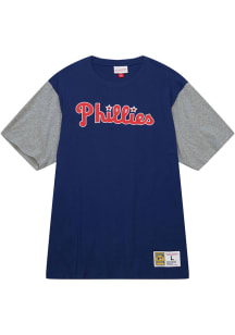 Mitchell and Ness Philadelphia Phillies Navy Blue Color Blocked Short Sleeve Fashion T Shirt