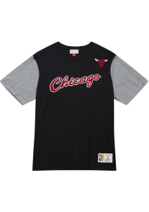 Mitchell and Ness Chicago Bulls Black Color Blocked Short Sleeve Fashion T Shirt
