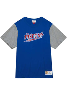 Mitchell and Ness Detroit Pistons Blue Color Blocked Short Sleeve Fashion T Shirt