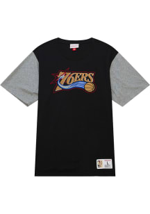 Mitchell and Ness Philadelphia 76ers Black Color Blocked Short Sleeve Fashion T Shirt