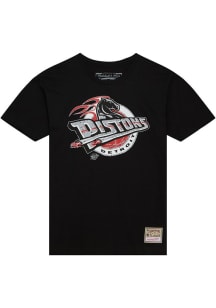 Mitchell and Ness Detroit Pistons Black Cracked Cement Short Sleeve T Shirt