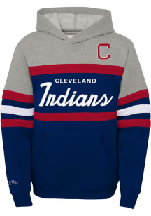Mitchell and Ness Cleveland Guardians Youth Navy Blue Head Coach Long Sleeve Hoodie