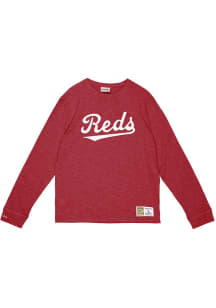 Mitchell and Ness Cincinnati Reds Red Legendary Slub Long Sleeve Fashion T Shirt