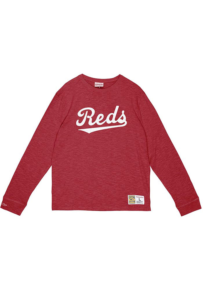 Mitchell and Ness Cincinnati Reds Red Legendary Slub Long Sleeve Fashion T Shirt