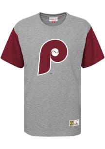 Mitchell and Ness Philadelphia Phillies Youth Grey Color Blocked Short Sleeve Fashion T-Shirt
