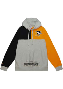 Mitchell and Ness Pittsburgh Penguins Mens Grey TIE BREAKER FLEECE Long Sleeve Hoodie