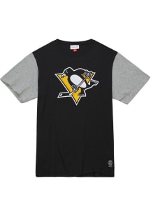 Mitchell and Ness Pittsburgh Penguins Black COLOR BLOCKED SS TEE Short Sleeve Fashion T Shirt