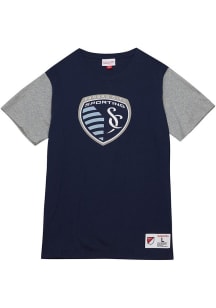 Mitchell and Ness Sporting Kansas City Navy Blue COLOR BLOCKED SS TEE Short Sleeve Fashion T Shi..