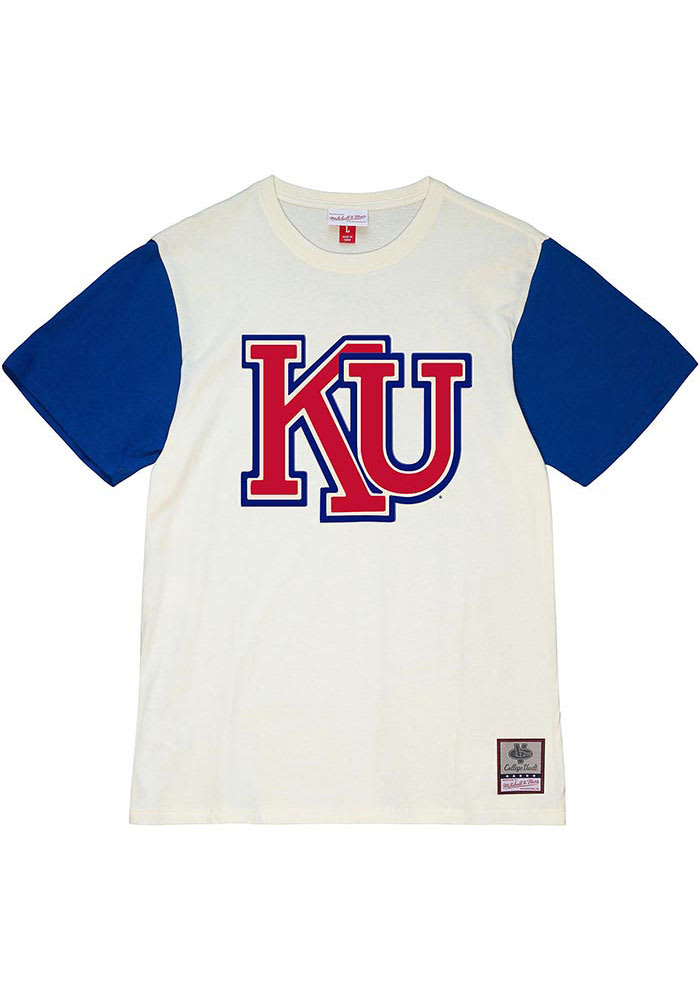Mitchell and Ness Kansas Jayhawks White Colorblocked Short Sleeve Fashion T Shirt