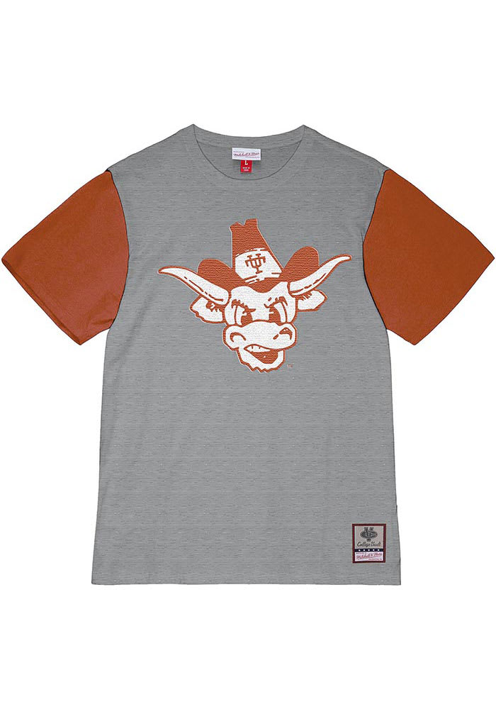 Mitchell and Ness Texas Longhorns Grey Colorblocked Short Sleeve Fashion T Shirt