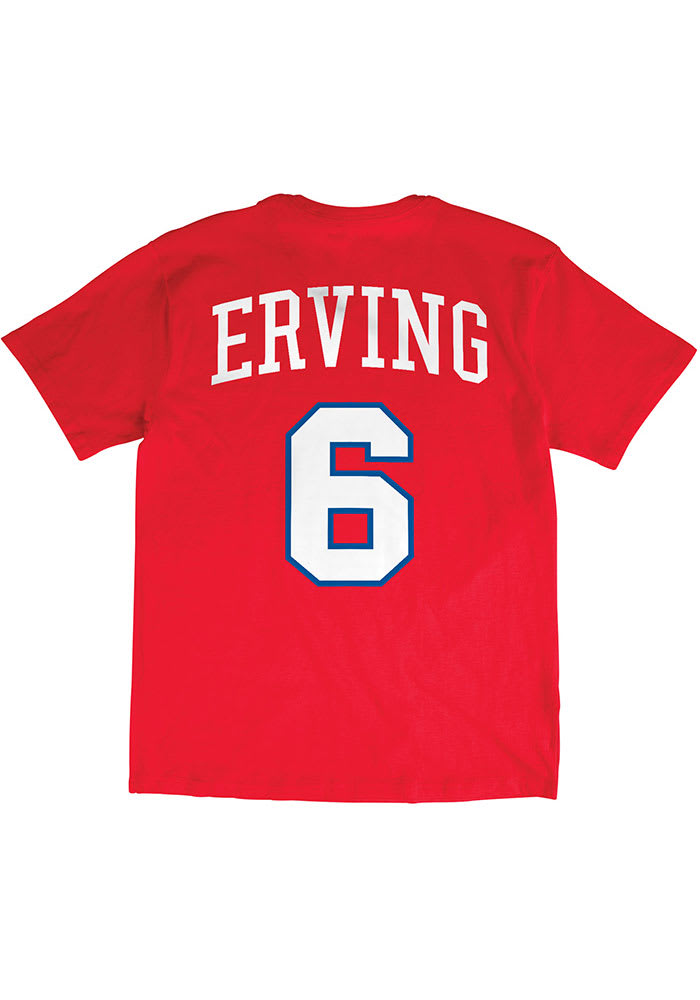 Julius Erving Philadelphia 76ers Red Name And Number Short Sleeve Player T Shirt
