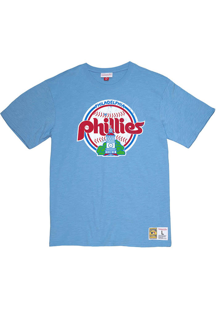 Men’s Mitchell & Ness Philadelphia Phillies Legend Slub Henley Light Blue  and Maroon Baseball Shirt