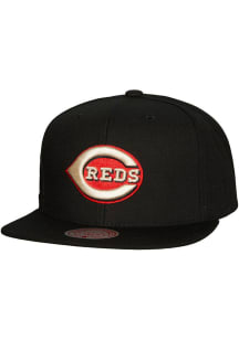 Mitchell and Ness Cincinnati Reds Black Team Classic Cooperstown Cream UV Snap Mens Snapback Hat