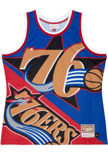 Mitchell and Ness Philadelphia 76ers Mens Blue Big Face Fashion Short Sleeve Tank Top