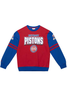 Mitchell and Ness Detroit Pistons Mens Red All Over 2.0 Long Sleeve Fashion Sweatshirt