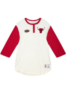 Mitchell and Ness Chicago Bulls White Icon Henley Long Sleeve Fashion T Shirt
