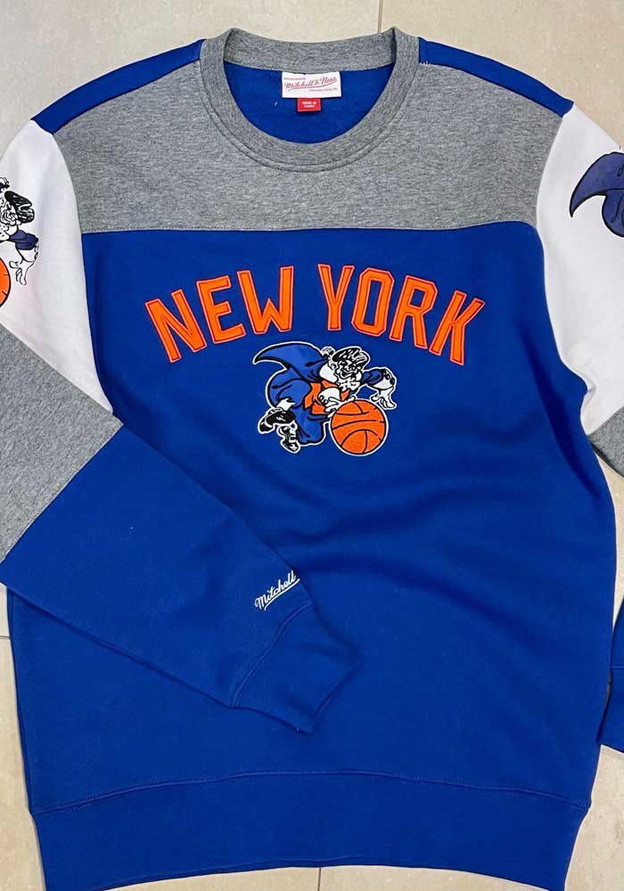 Mitchell and Ness New York Knicks Mens Blue OVERTIME Long Sleeve Fashion Sweatshirt