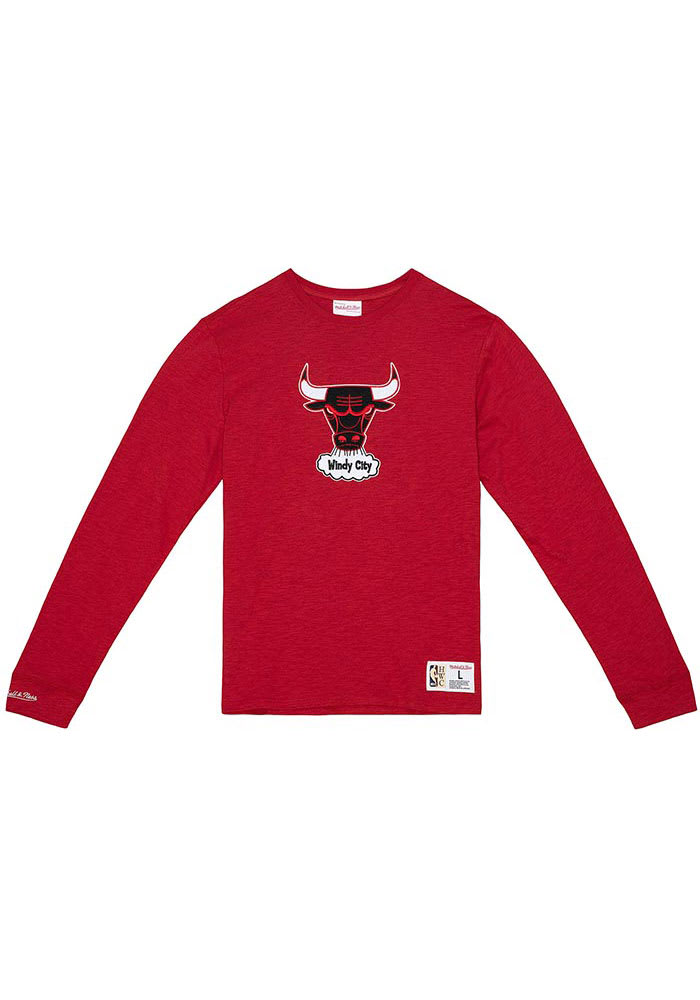 Mitchell and Ness Chicago Bulls Red Legendary Slub Long Sleeve Fashion T Shirt