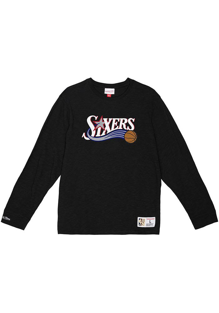 Mitchell and Ness Philadelphia 76ers Black Legendary Slub Long Sleeve Fashion T Shirt