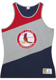 Mitchell and Ness St Louis Cardinals Mens Navy Blue Colorblocked Short Sleeve Tank Top