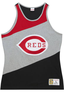 Mitchell and Ness Cincinnati Reds Mens Black Colorblocked Short Sleeve Tank Top