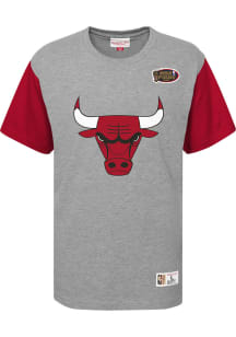 Mitchell and Ness Chicago Bulls Youth Grey Color Blocked Short Sleeve Fashion T-Shirt