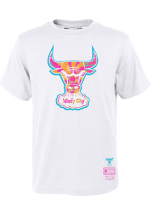 Mitchell and Ness Chicago Bulls Youth White NBA Tie Breaker Short Sleeve T-Shirt