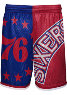 Mitchell and Ness Philadelphia 76ers Youth Blue NBA Big Face Shorts