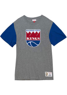 Mitchell and Ness Kansas City Kings Grey Color Blocked Short Sleeve Fashion T Shirt