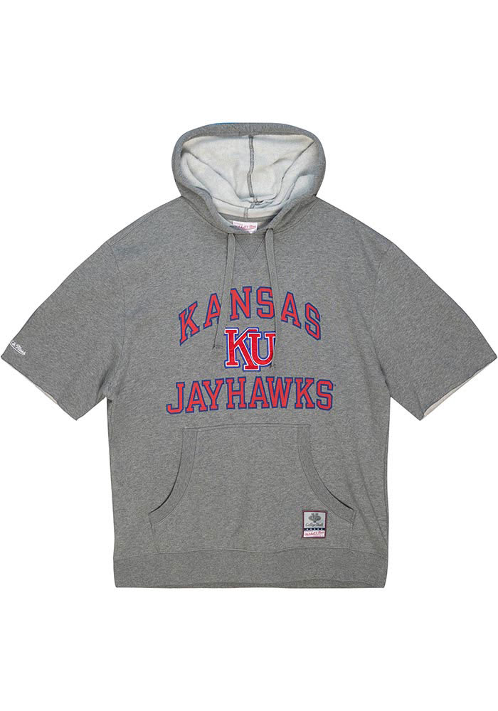 Mitchell and Ness Kansas Jayhawks Mens Grey Fleece Short Sleeve Jacket